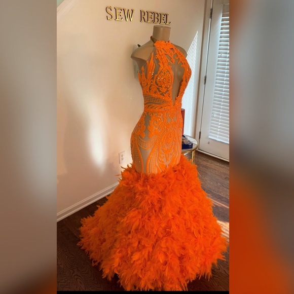 strapless open back dress Orange Mermaid Prom Dresses Sequined Side Split Evening Gowns – TANYA BRIDAL main image 1